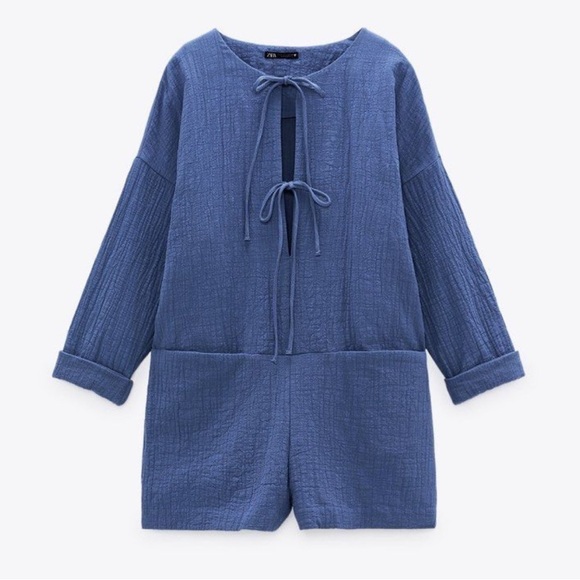 Zara Pants - NWOT Zara Textured Weave Tie Bow Front Jumpsuit Romper